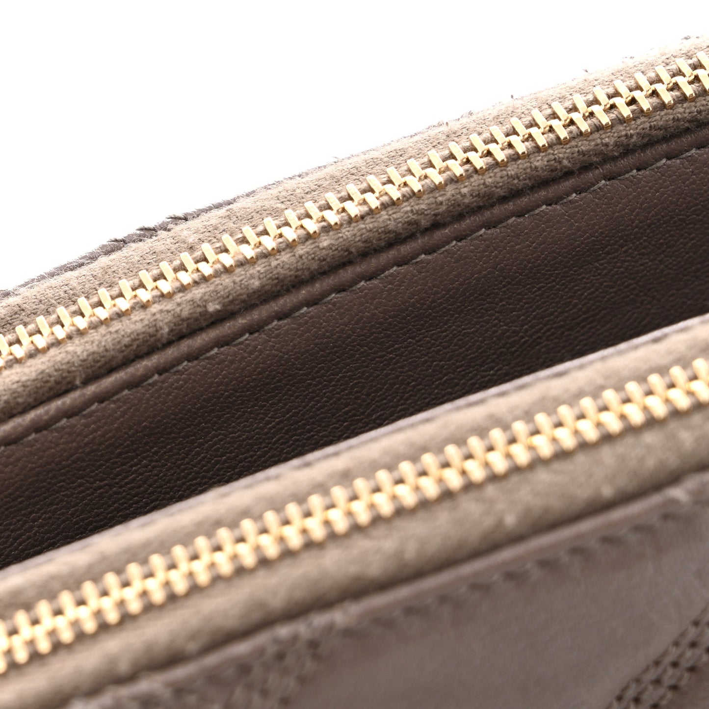 Grained Lambskin Quilted Mini Becky Double Zip Bag Taupe