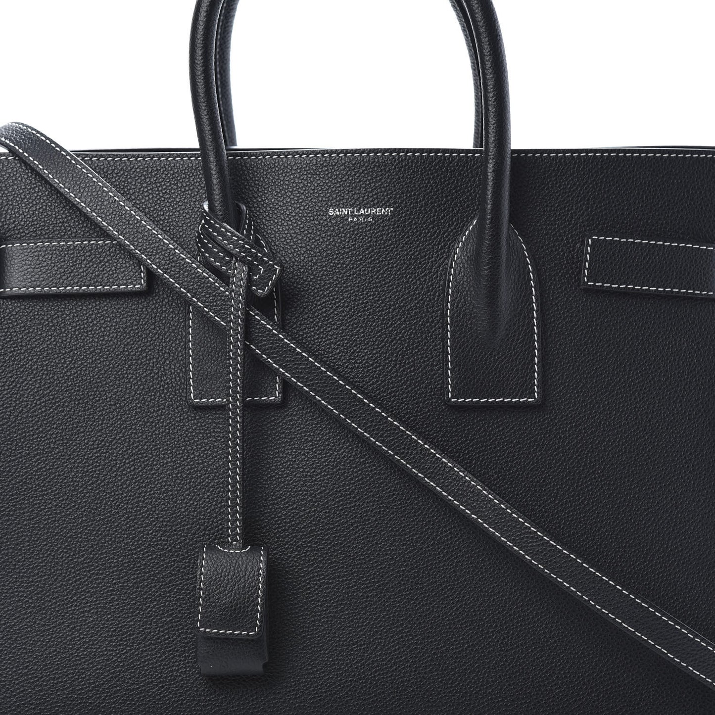 Grained Calfskin Topstitch Small Sac De Jour Black Porcelain