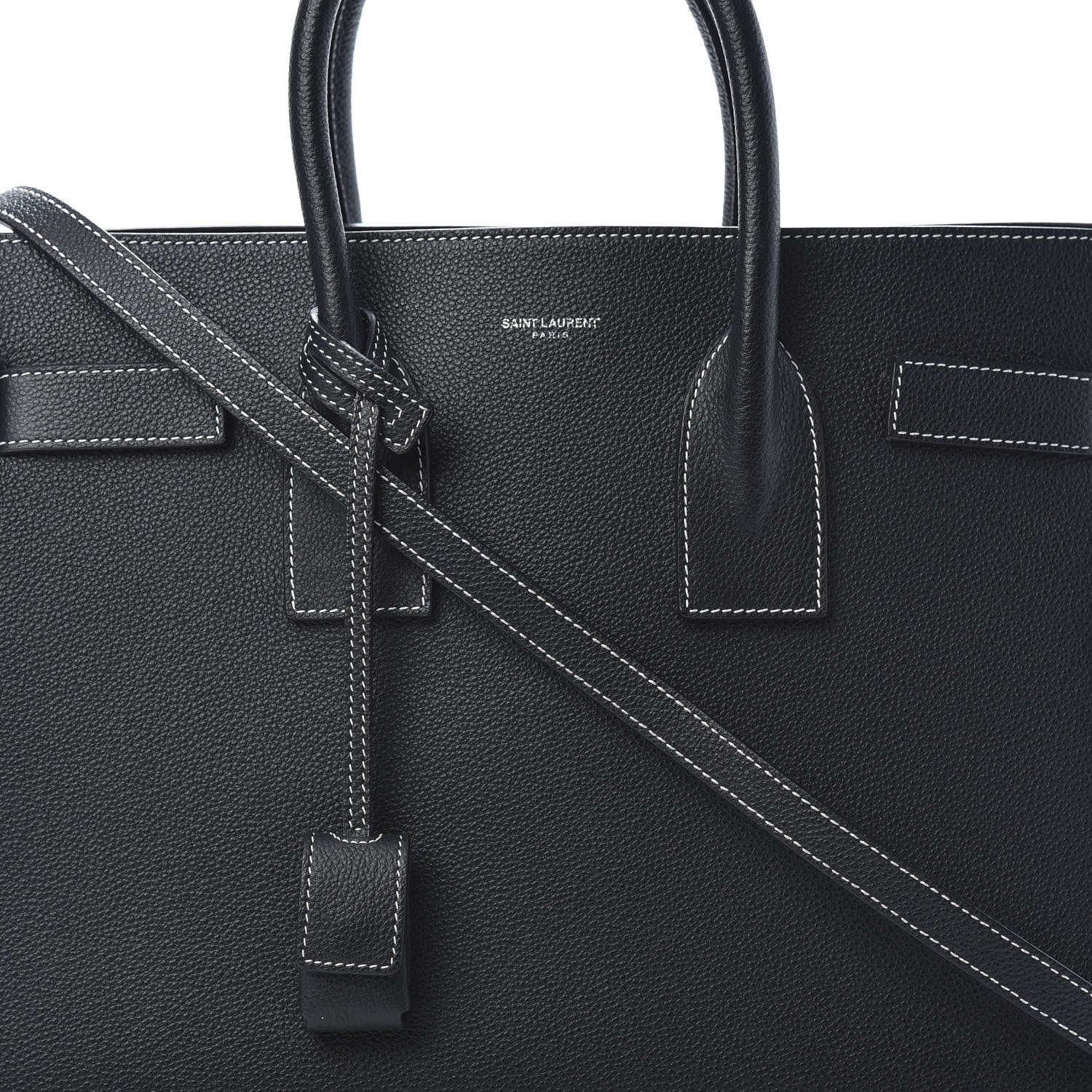 Saint Laurent Grained Calfskin Topstitch Small Sac De Jour Black Porcelain 8 of 11