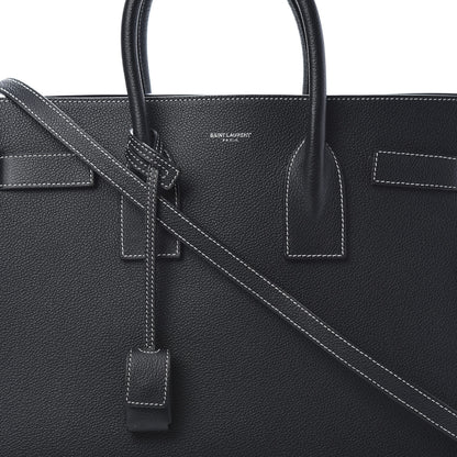Saint Laurent Grained Calfskin Topstitch Small Sac De Jour Black Porcelain 8 of 11