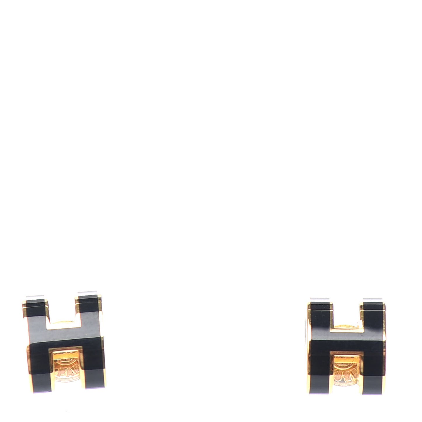 Gold Lacquered Mini Pop H Earrings Black