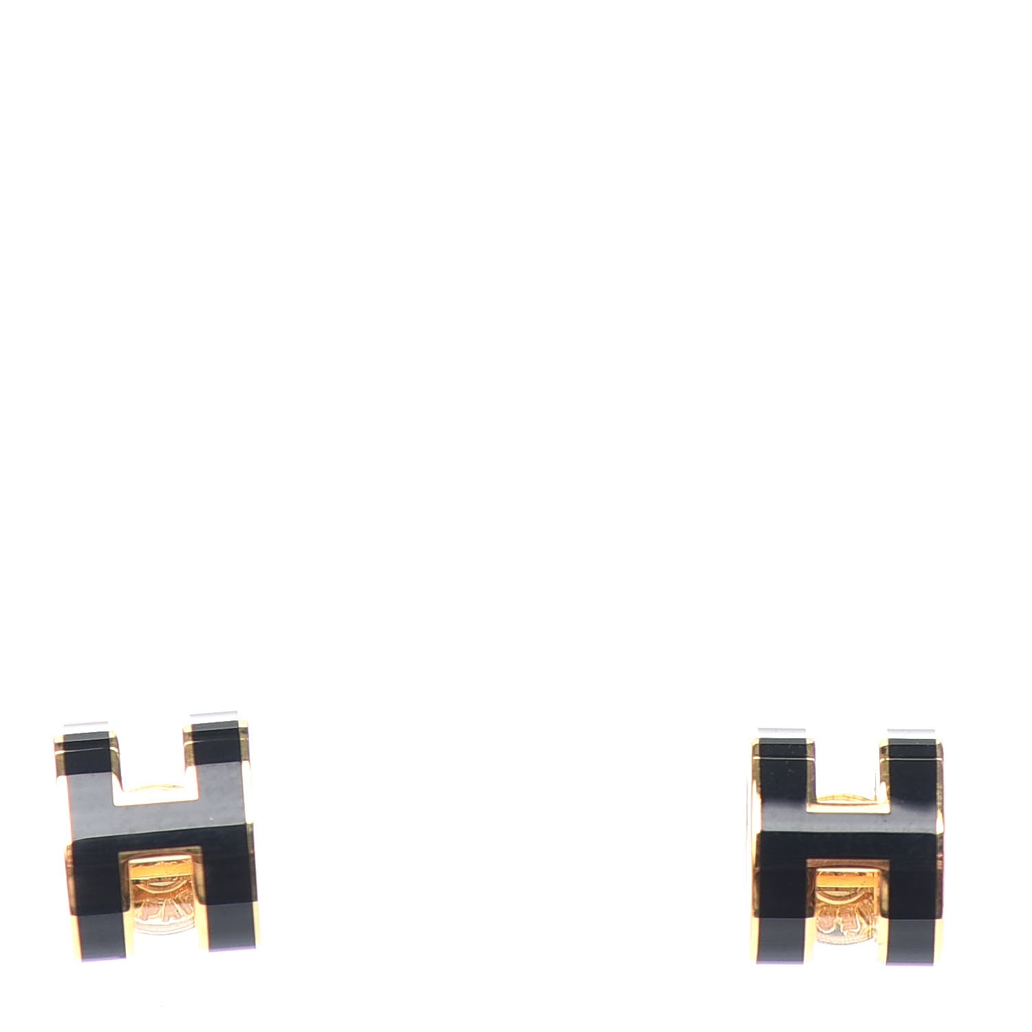 Hermes Gold Lacquered Mini Pop H Earrings Black 1 of 3