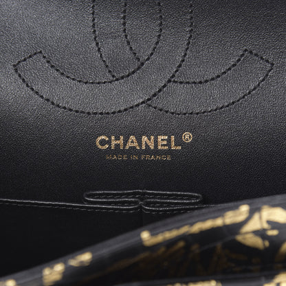 Chanel Calfskin Crocodile Embossed Graffiti 2.55 Cocodile Reissue 225 Flap Black Gold 6 of 11