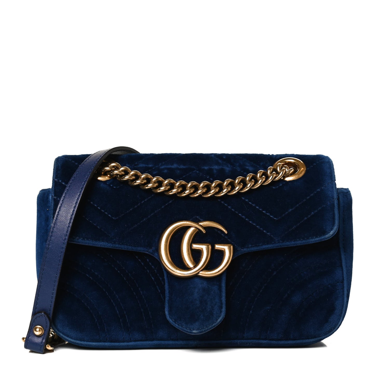 Velvet Matelasse Mini GG Marmont Shoulder Bag Cobalt Blue