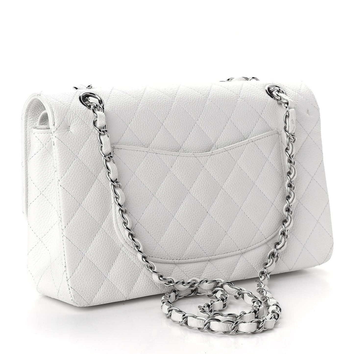 Caviar Quilted Medium Double Flap White