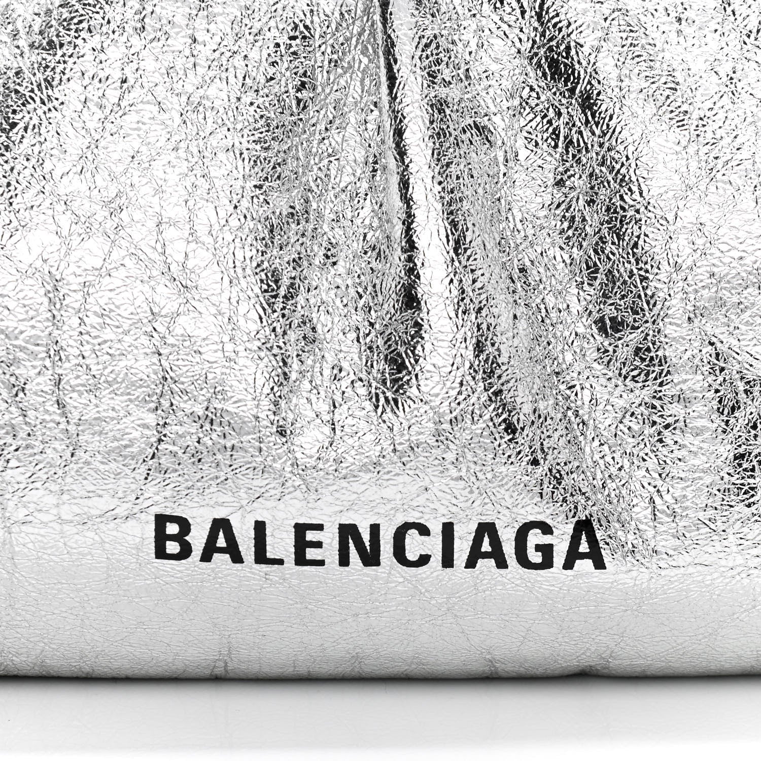 Balenciaga Metallic Textured Calfskin Logo XL Cloud Clutch Silver 8 of 10