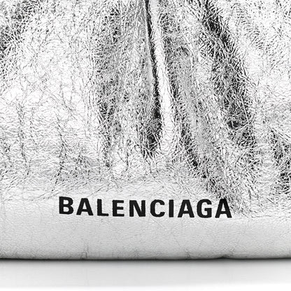Balenciaga Metallic Textured Calfskin Logo XL Cloud Clutch Silver 8 of 10