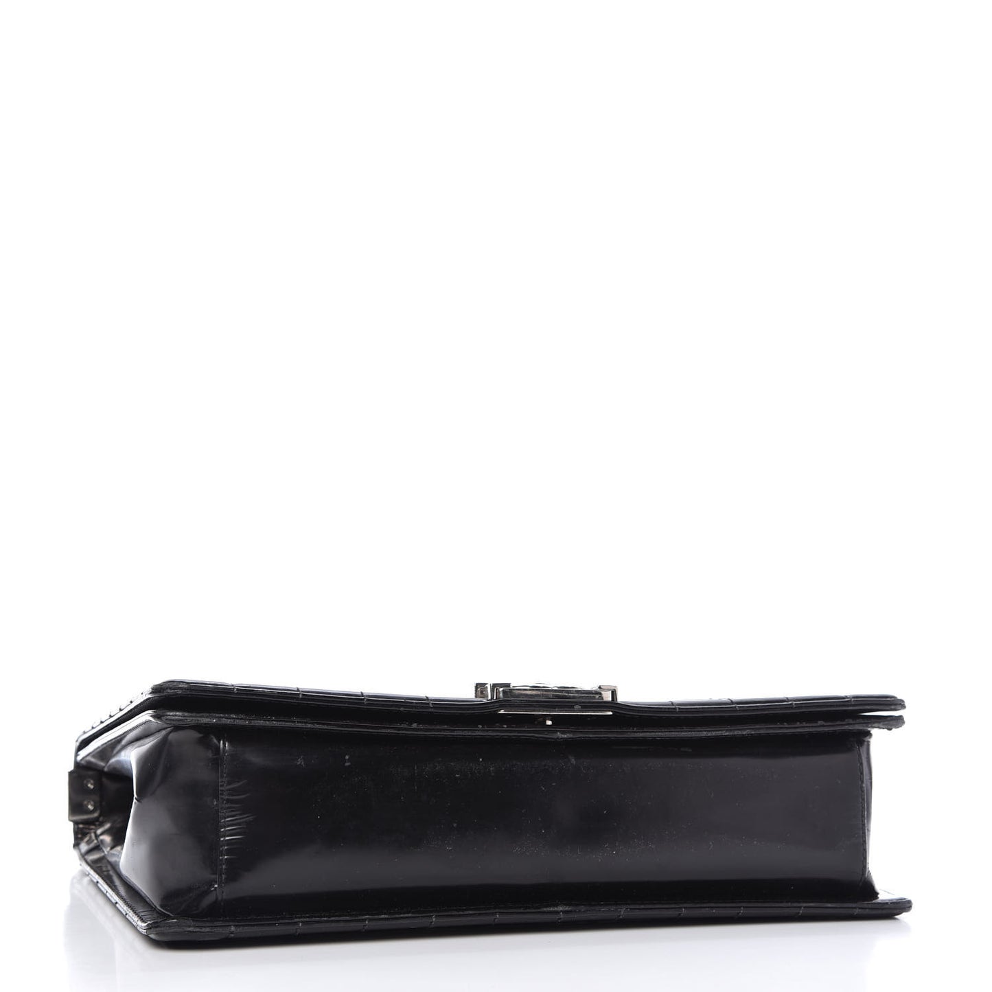 Glazed Calfskin Large Boy Flap Black