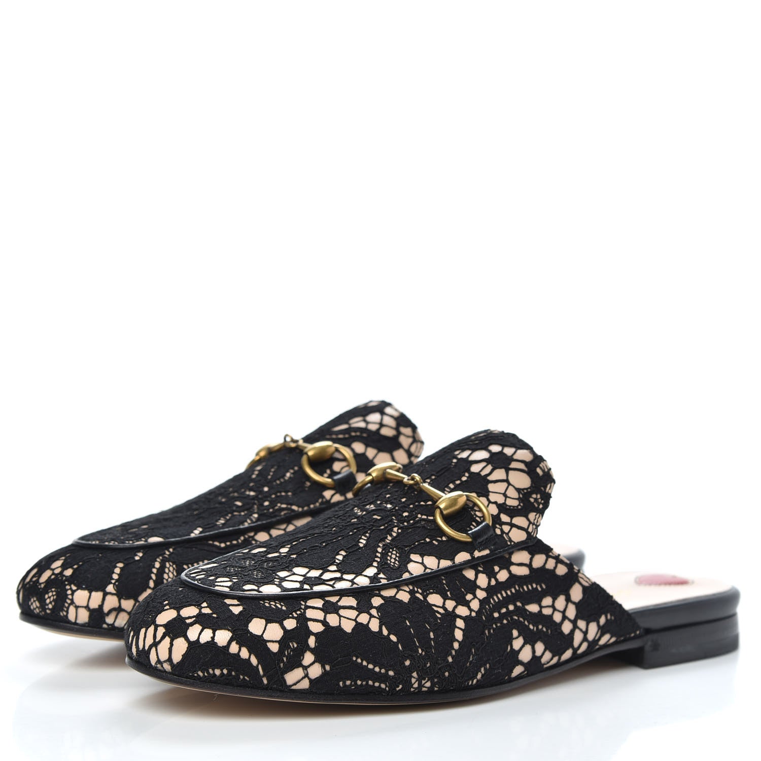 Gucci Lace Malaga Kid Womens Princetown Slippers 36 Black Skin Rose 3 of 9