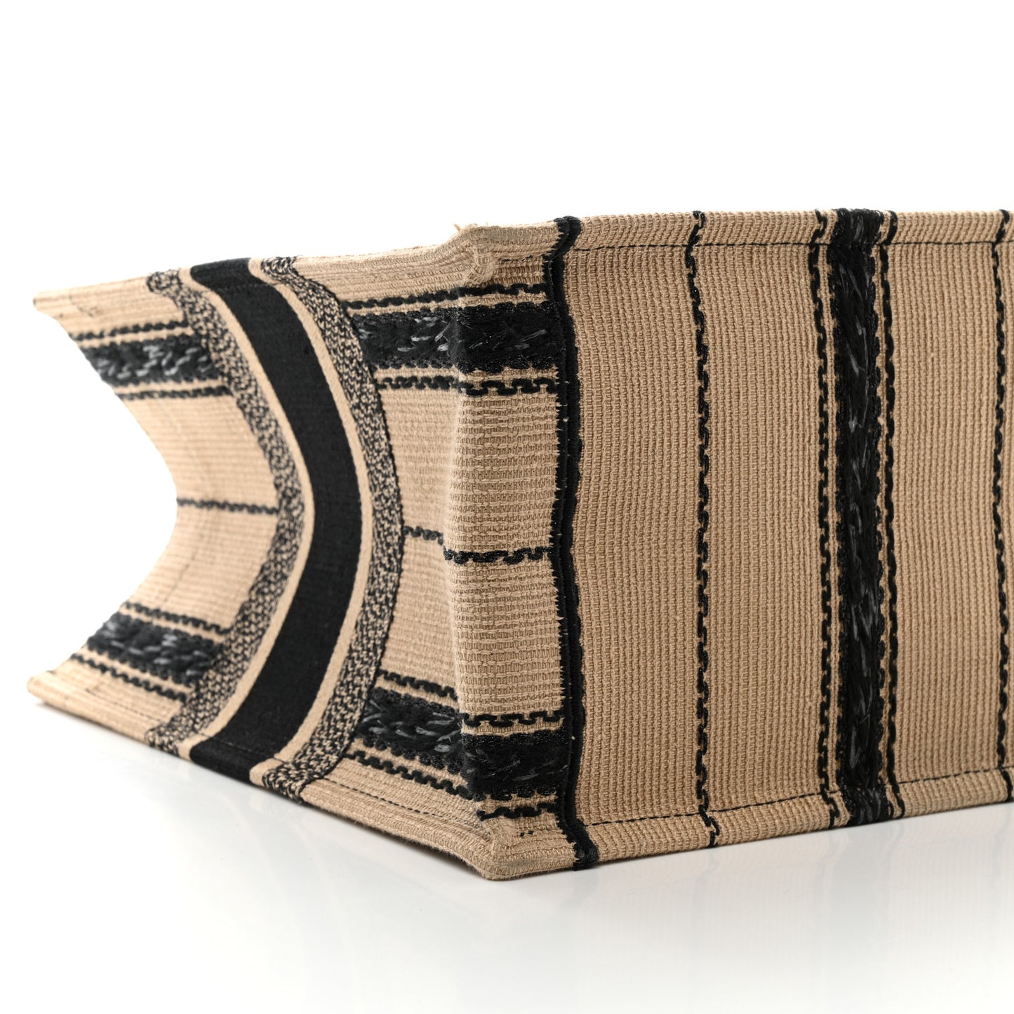 Canvas Embroidered Medium Bayadere Book Tote Black Beige