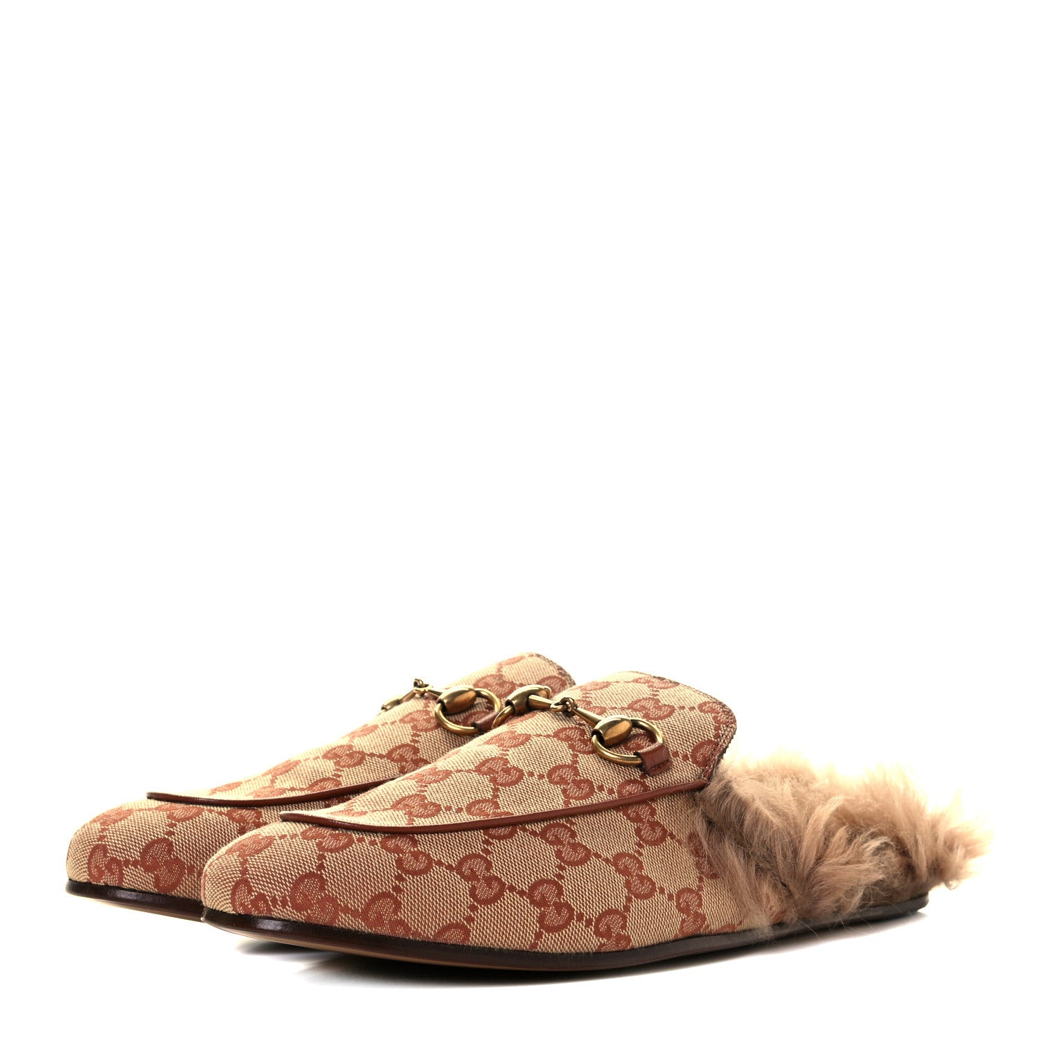 Gucci GG Monogram Fur Mens Princetown Slippers 7.5 Beige Ruggine Rust 9 of 9