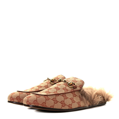 Gucci GG Monogram Fur Mens Princetown Slippers 7.5 Beige Ruggine Rust 9 of 9