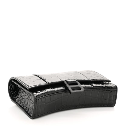 Balenciaga Shiny Calfskin Monochrome Crocodile Embossed Hourglass Chain Bag Black 4 of 9