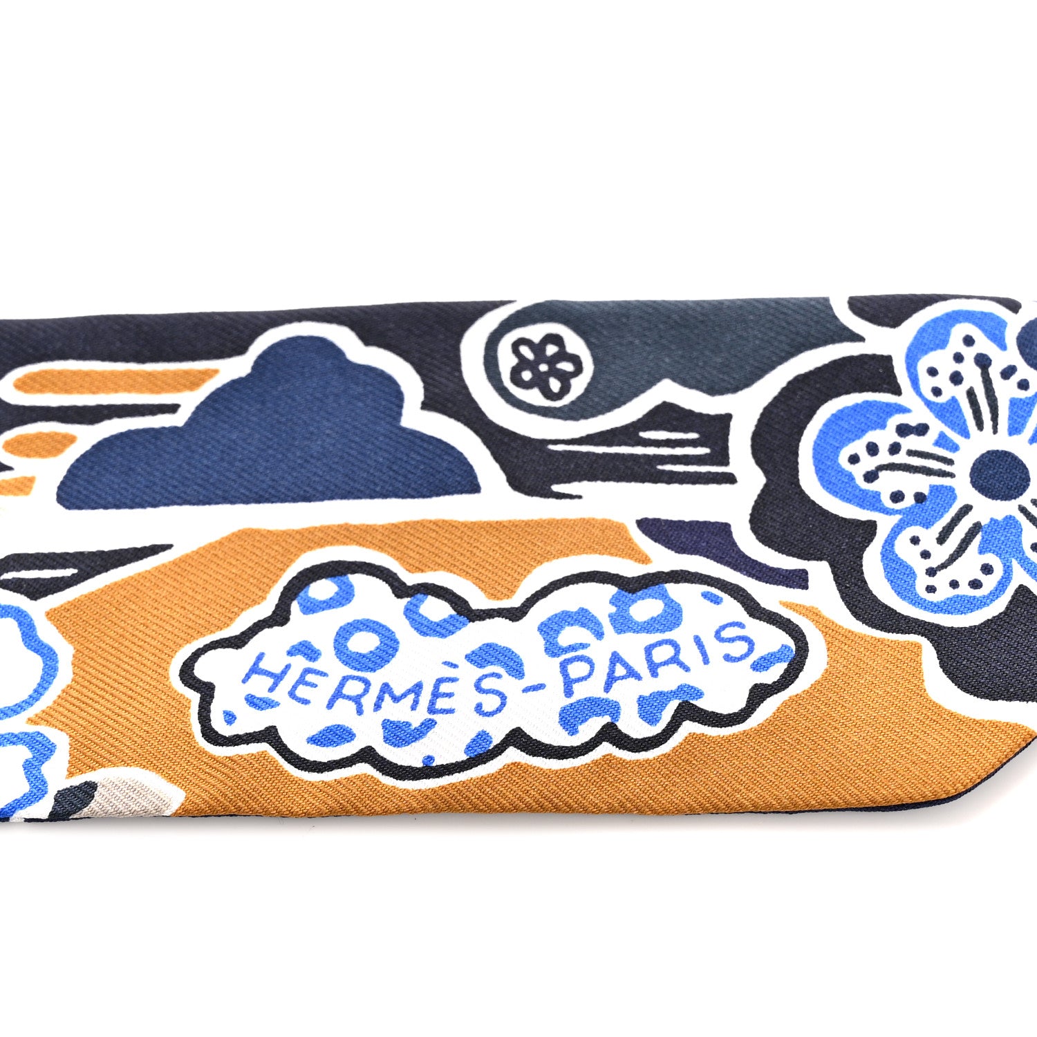 Hermes Silk Bingata Sticker Twilly Marine Tabac Bleu Vif 3 of 5