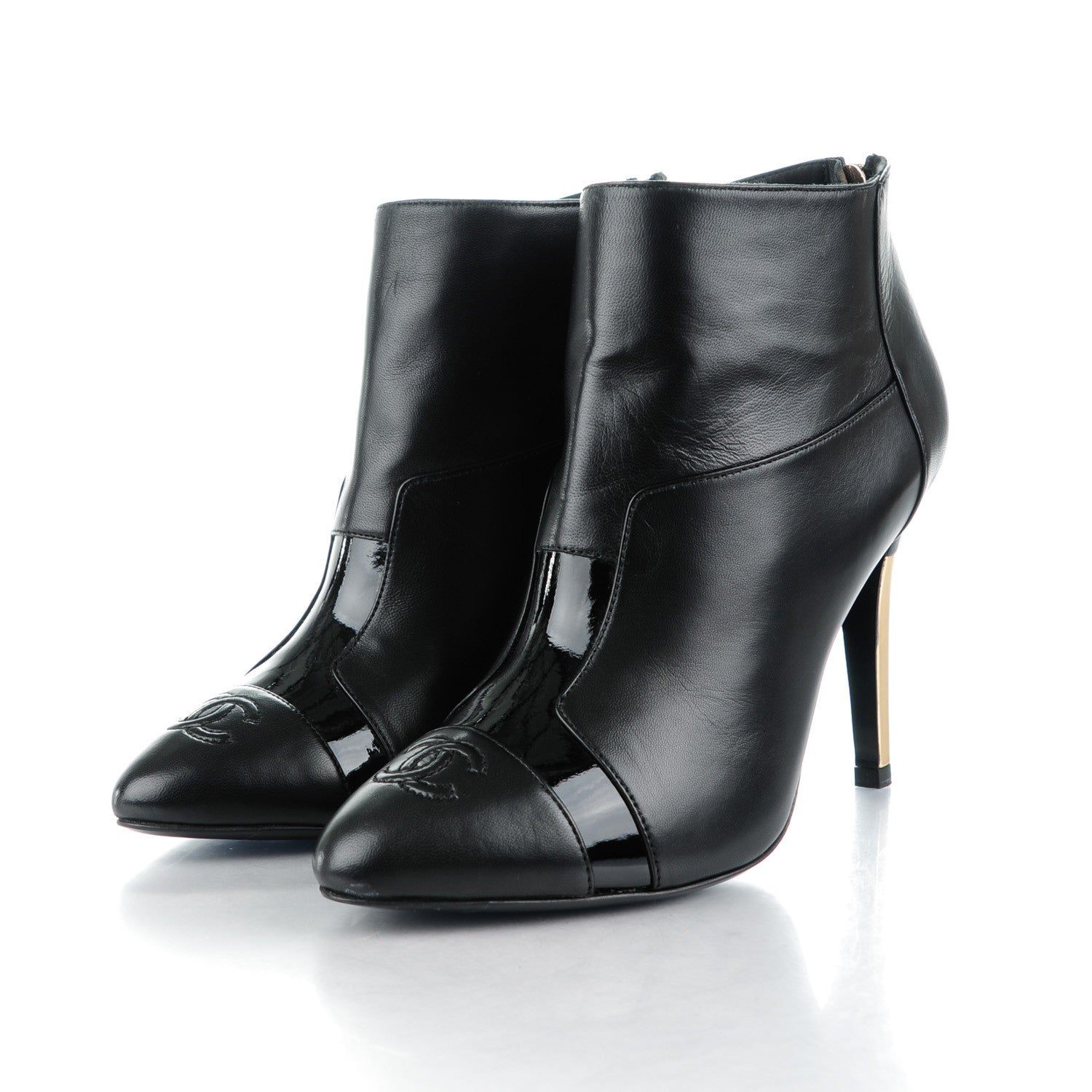 Chanel Patent Lambskin CC Cap Toe Ankle Booties 37 Black 2 of 9