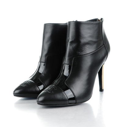Chanel Patent Lambskin CC Cap Toe Ankle Booties 37 Black 2 of 9