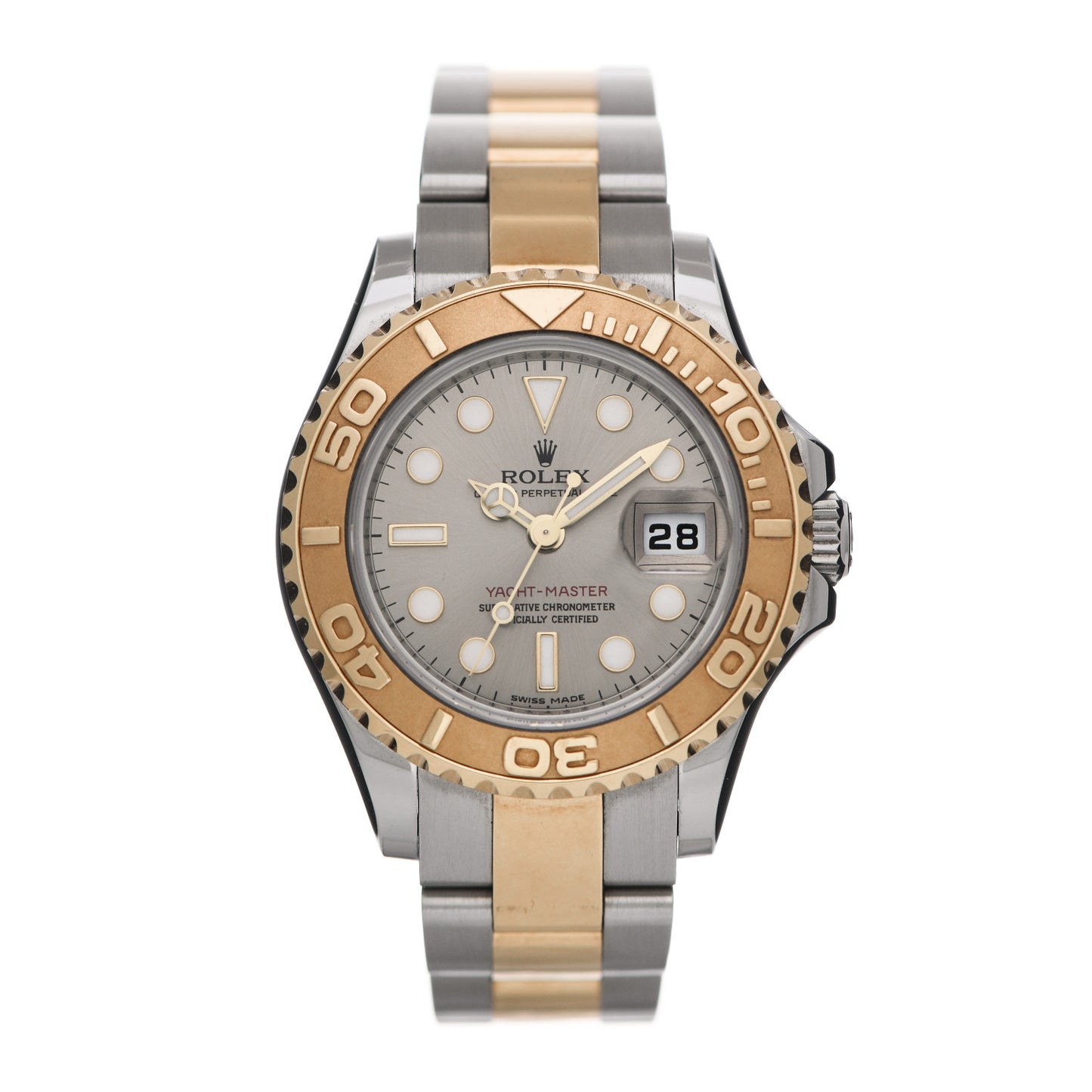 Stainless Steel 18K Yellow Gold 29mm Oyster Perpetual Date Yacht-Master Watch Silver 169623