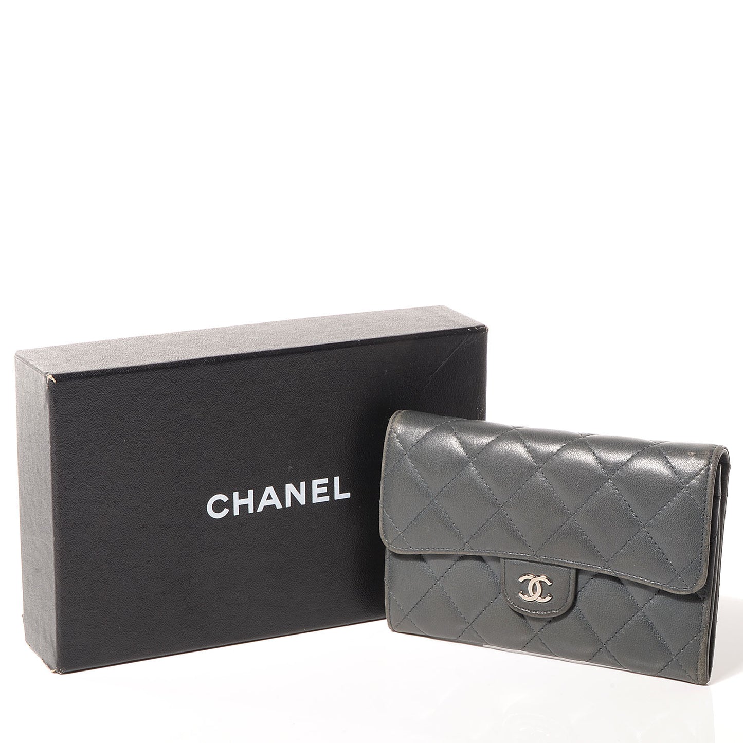 Lambskin Quilted Small Flap Wallet Grey