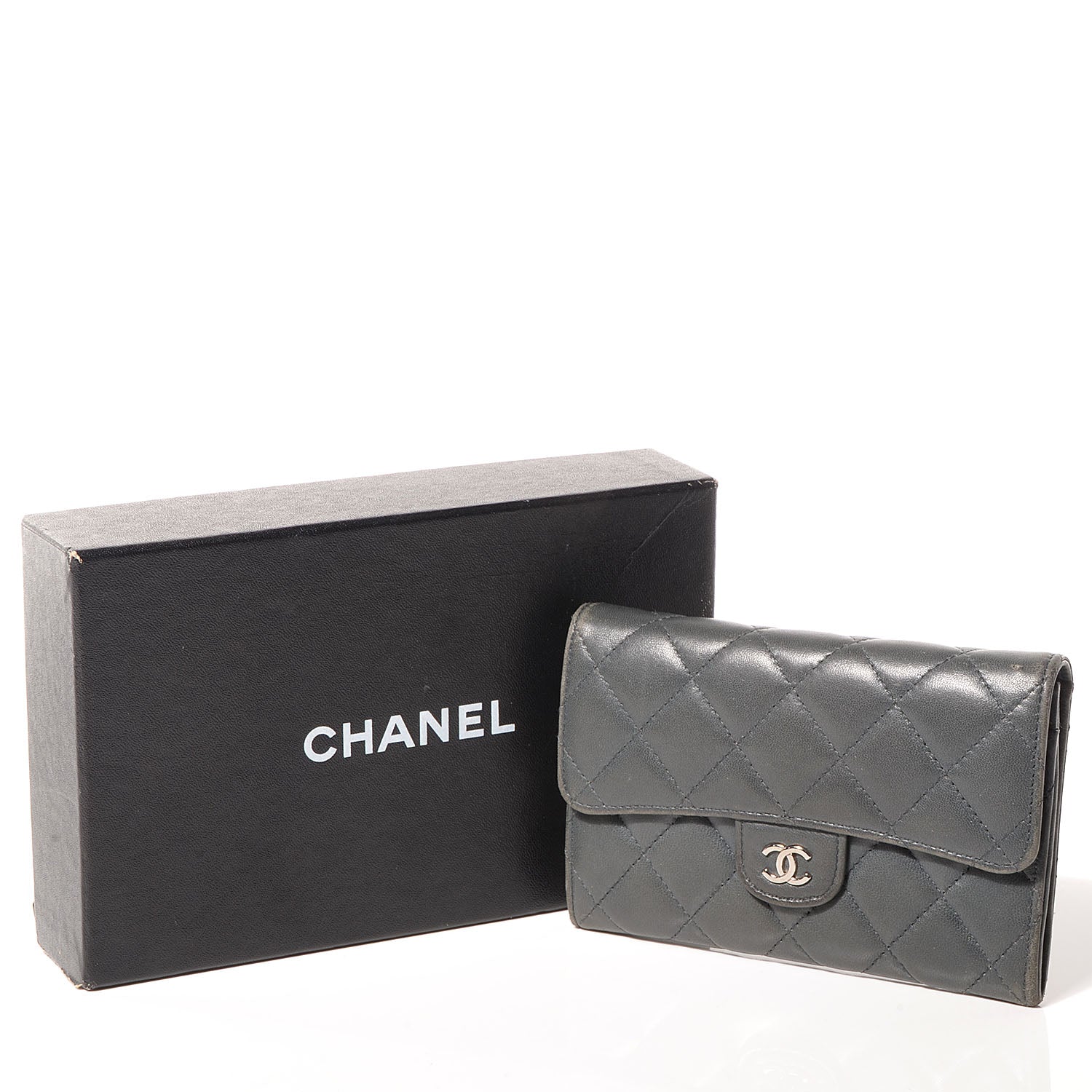 Chanel Lambskin Quilted Small Flap Wallet Grey 5 of 8