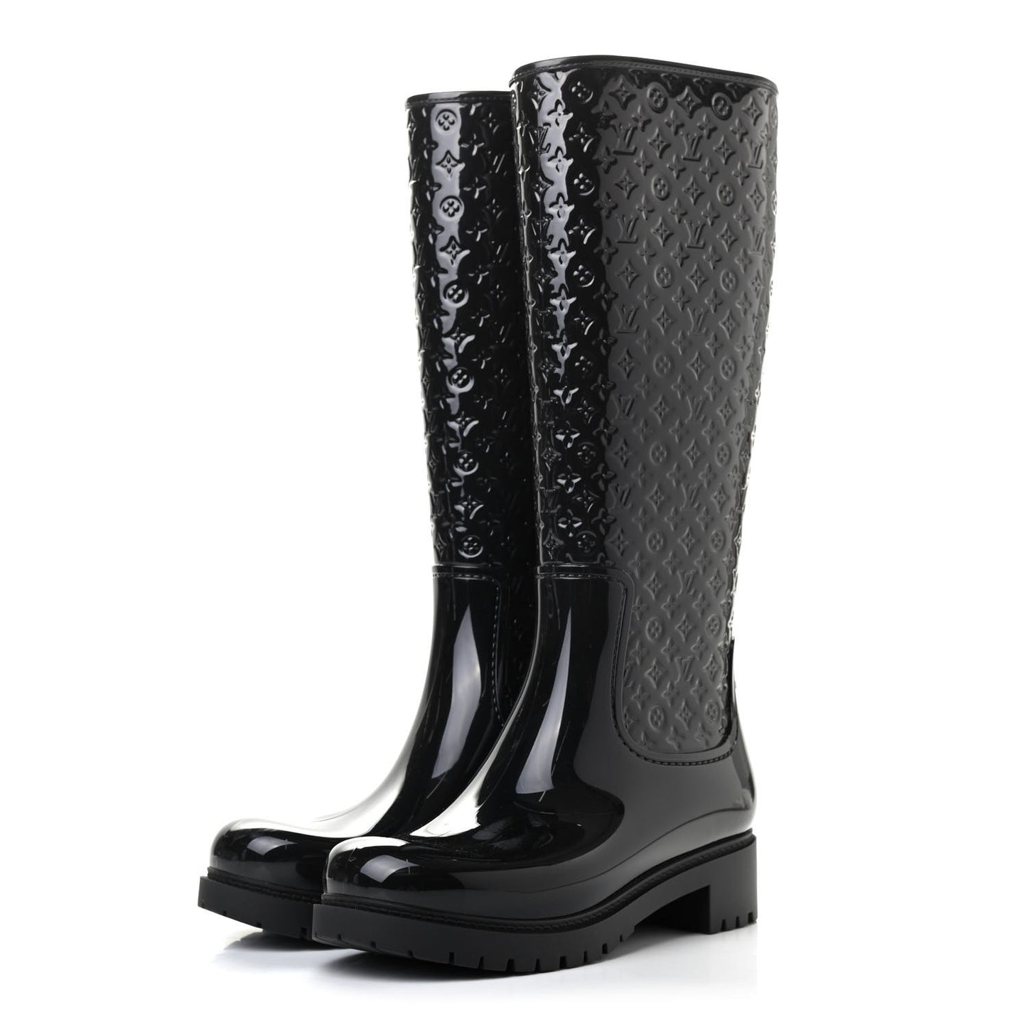 Rubber Embossed Monogram Splash Rain Boots 37 Black