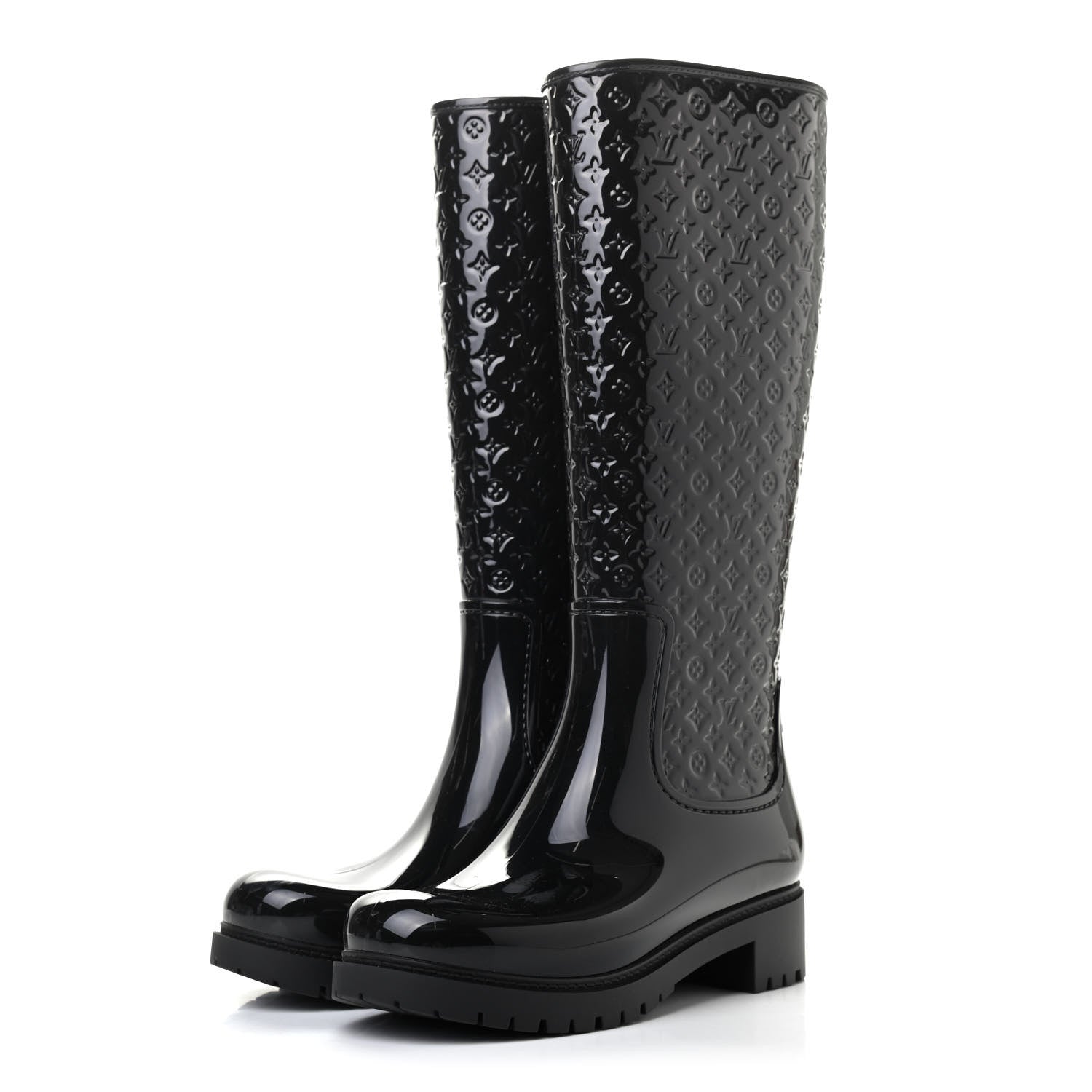 Louis Vuitton Rubber Embossed Monogram Splash Rain Boots 37 Black 3 of 8
