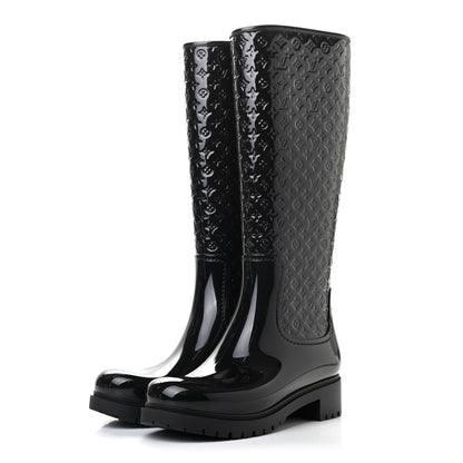 Louis Vuitton Rubber Embossed Monogram Splash Rain Boots 37 Black 3 of 8