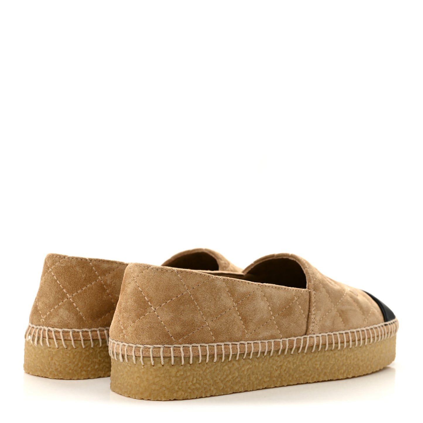 Suede Quilted CC Platform Espadrilles 39 Beige Black
