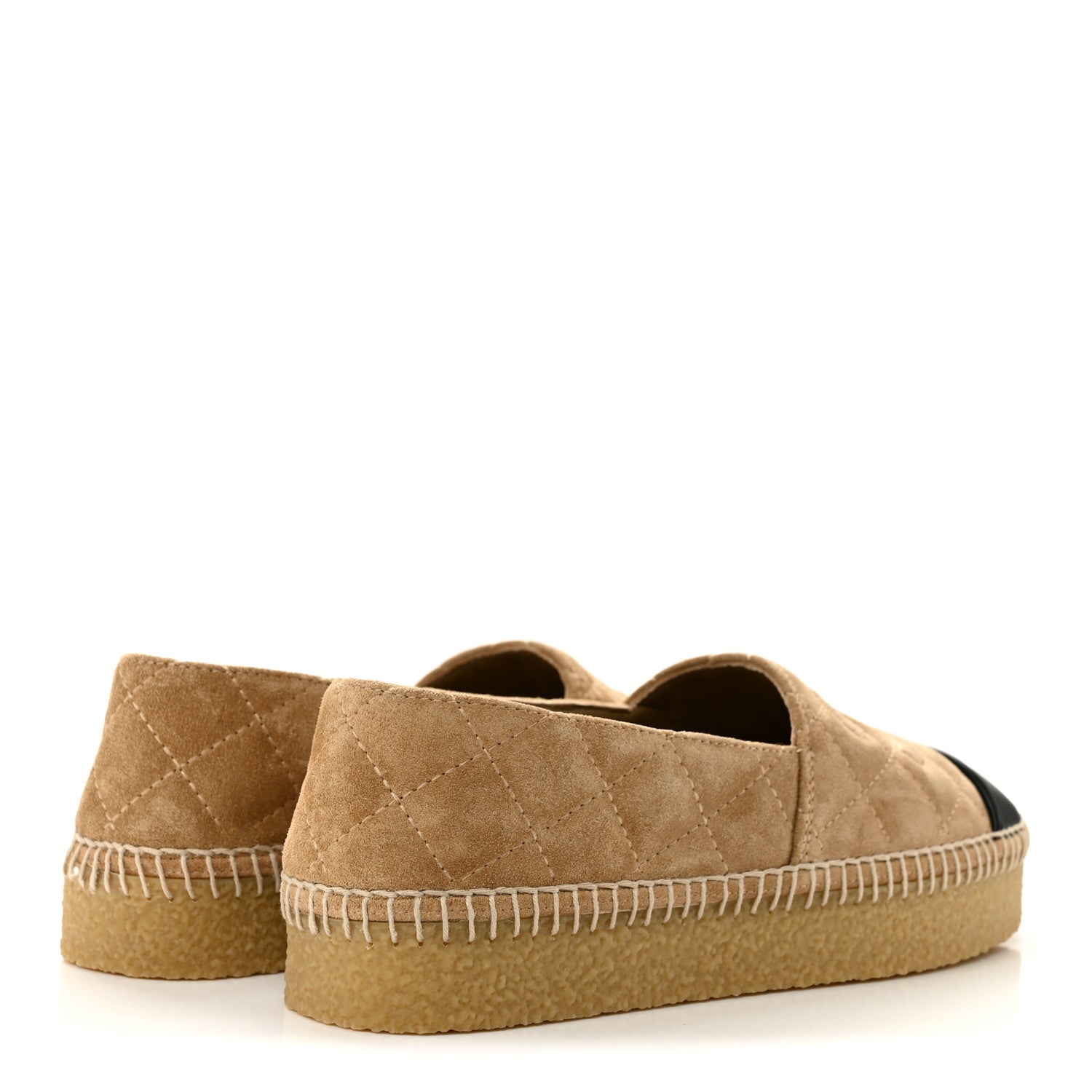 Chanel Suede Quilted CC Platform Espadrilles 39 Beige Black 5 of 10