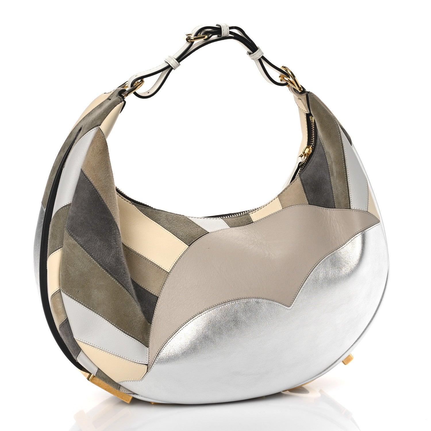 Fendi Vitello Seta Goatskin Suede Sun Cloud Inlay Medium Fendigraphy Hobo Bag Multicolor White Ice 3 of 8