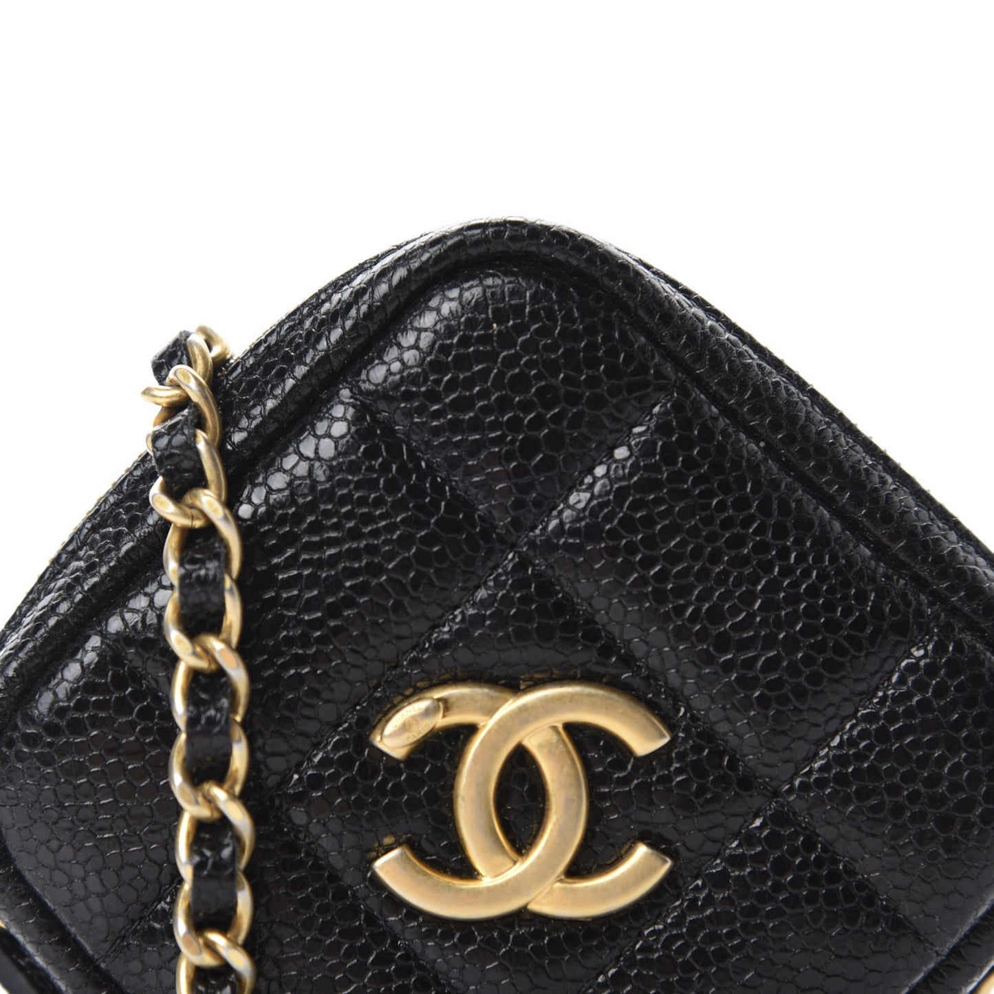 Caviar Quilted Diamond Coin Purse With Chain Black
