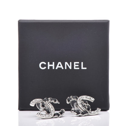 Chanel Crystal Baguette Lambskin Large CC Earrings Silver Black 5 of 5