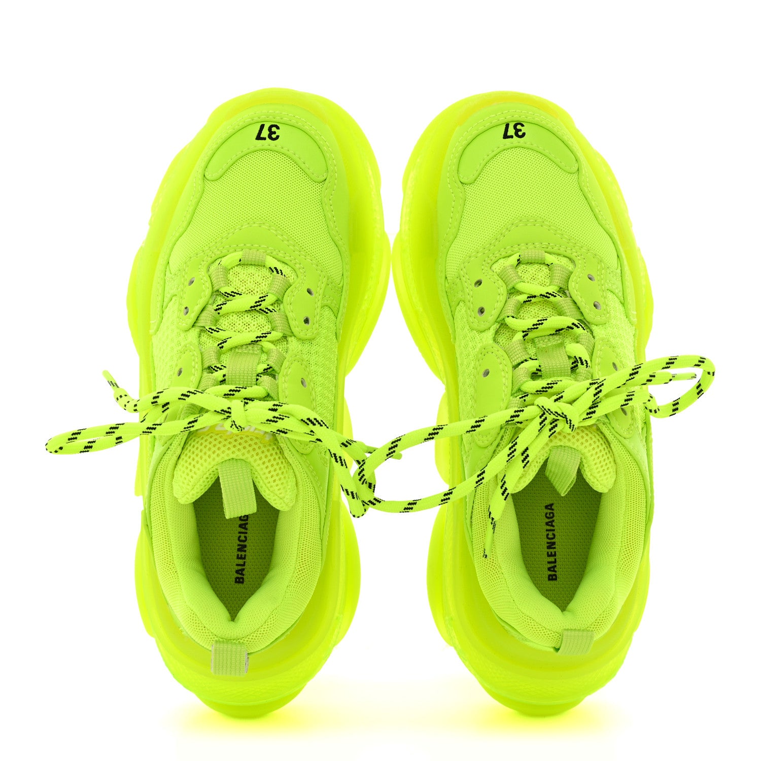 Balenciaga Fabric Mesh Clear Sole Womens Triple S Sneakers 37 Fluo Yellow 2 of 7
