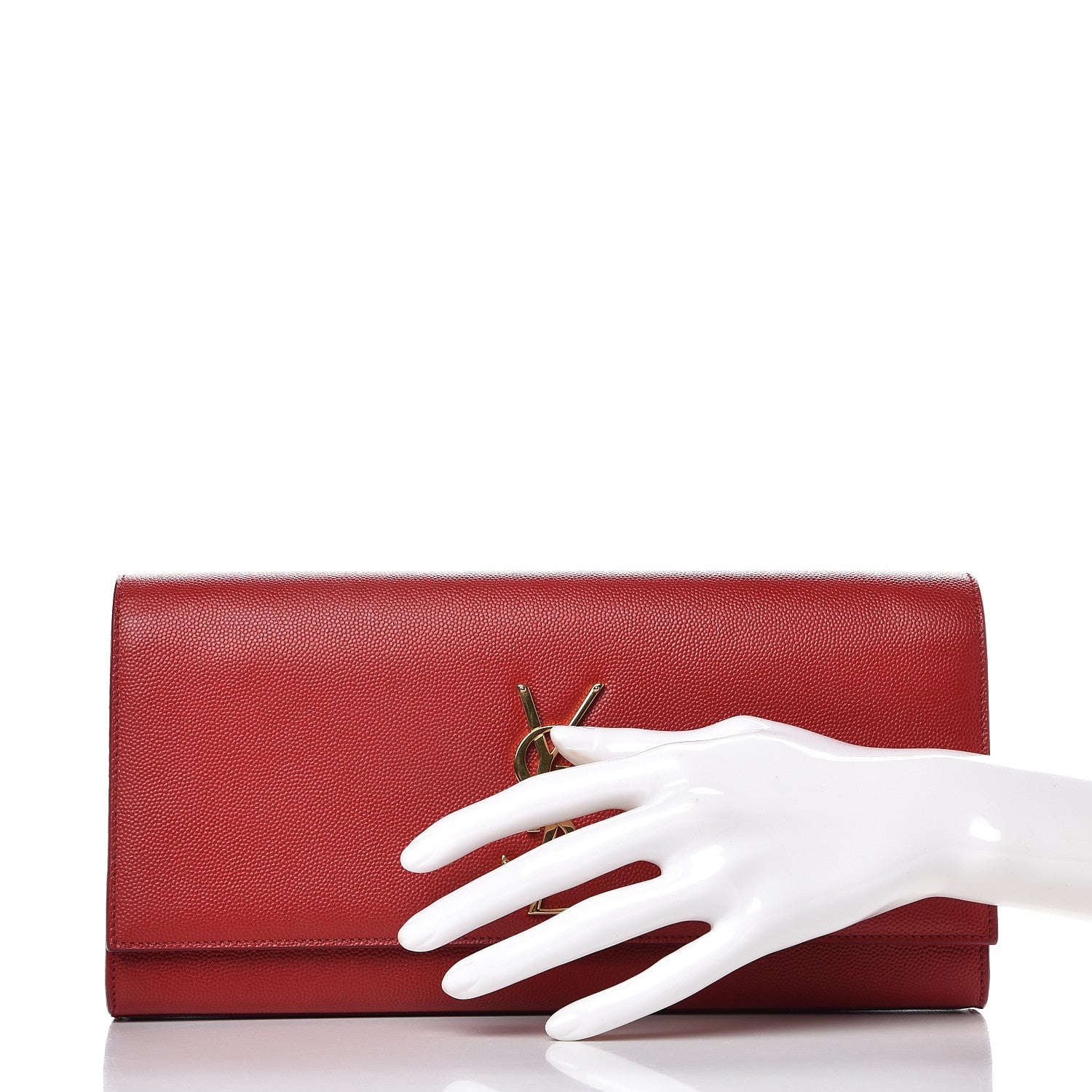 Saint Laurent Grain De Poudre Classic Monogram Cassandre Clutch New Red 2 of 7