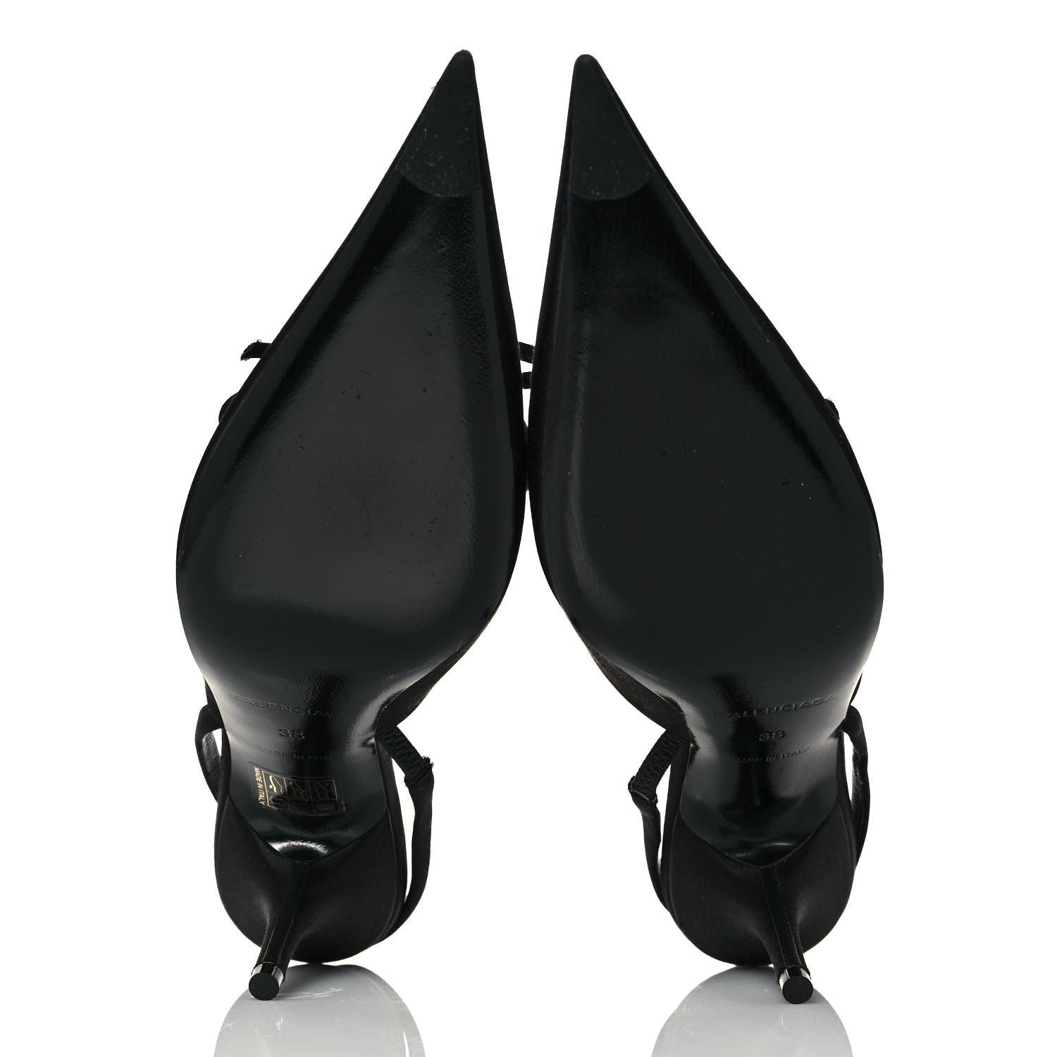 Balenciaga Satin Pointed Toe Knife Slingback Mules 38 Black 5 of 7