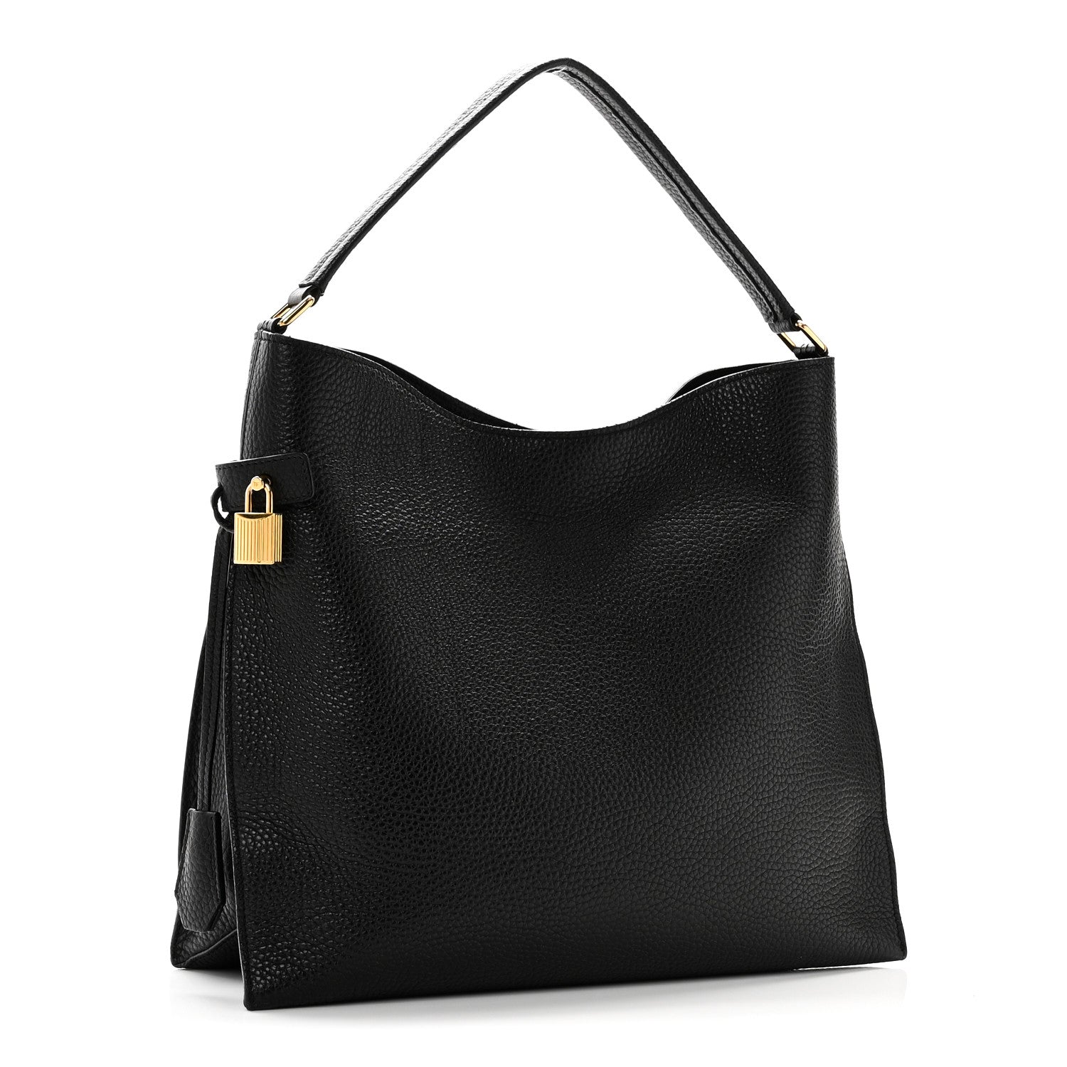 Tom Ford Pebbled Calfskin Small Alix Padlock Zip Hobo Bag Black