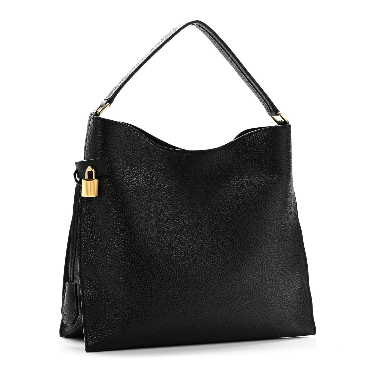 Pebbled Calfskin Small Alix Padlock Zip Hobo Bag Black