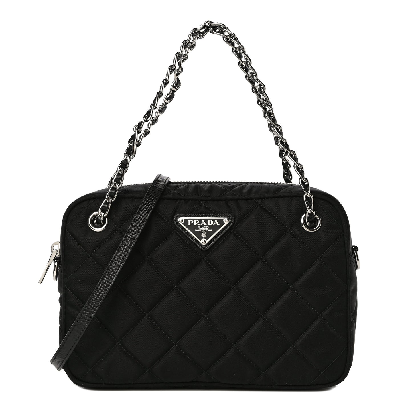 Nylon Tessuto Impuntu Quilted Chain Crossbody Black
