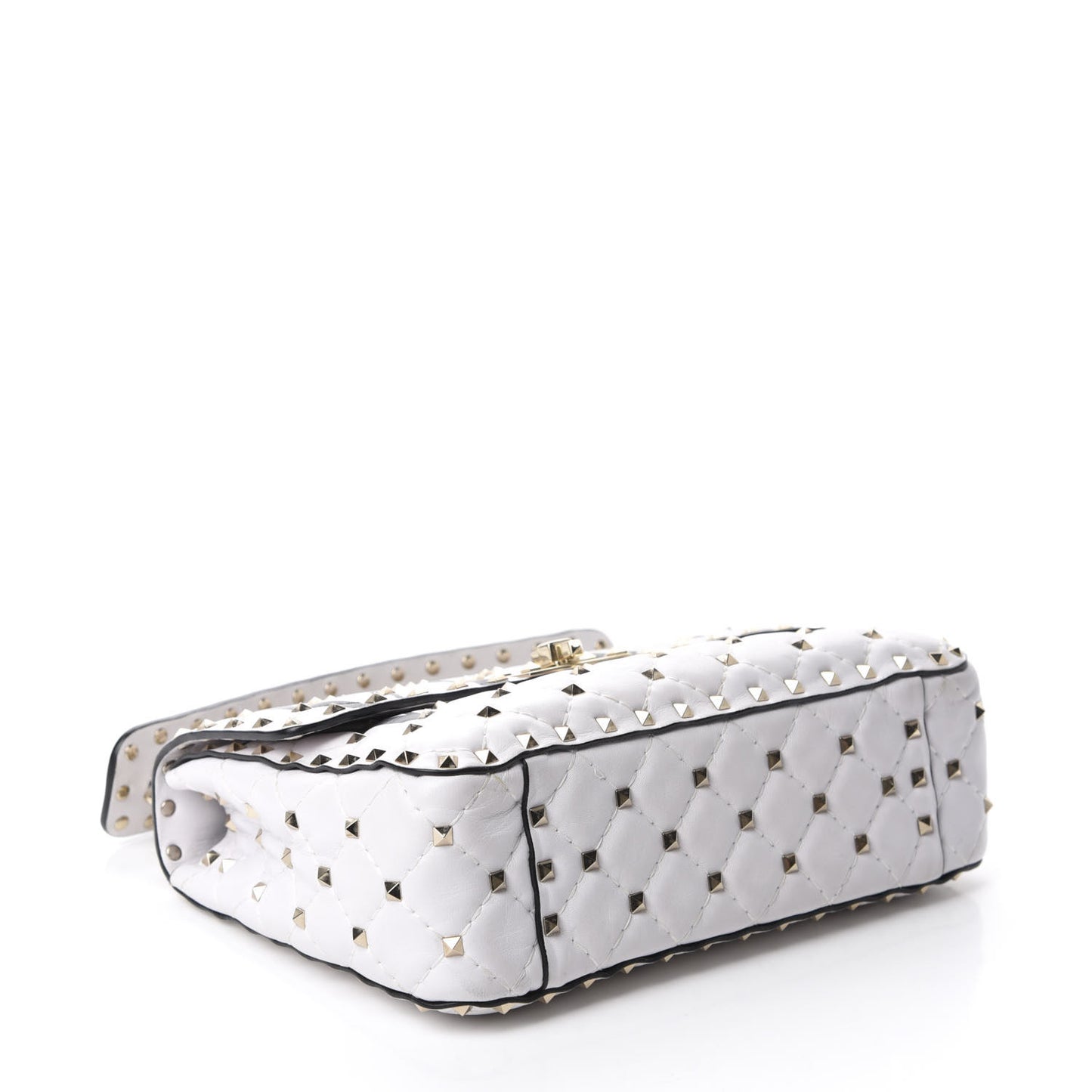 Lambskin VLTN Print Medium Rockstud Spike Shoulder Bag Optic White Black