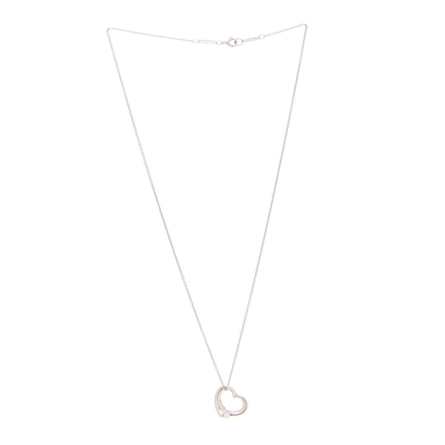 Platinum Diamond 16mm Elsa Peretti Open Heart Pendant Necklace