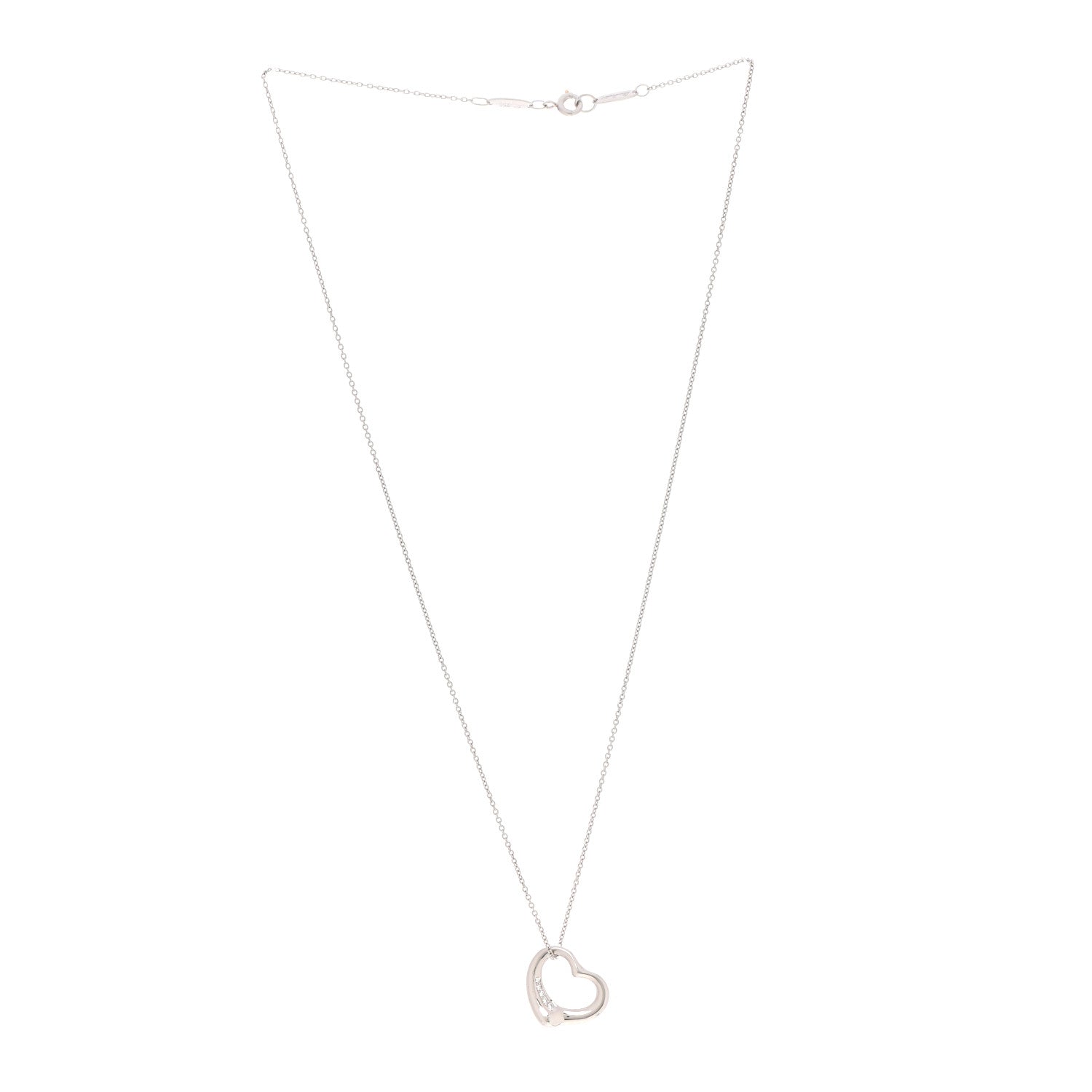 Tiffany Platinum Diamond 16mm Elsa Peretti Open Heart Pendant Necklace 3 of 8