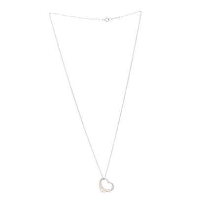 Tiffany Platinum Diamond 16mm Elsa Peretti Open Heart Pendant Necklace 3 of 8