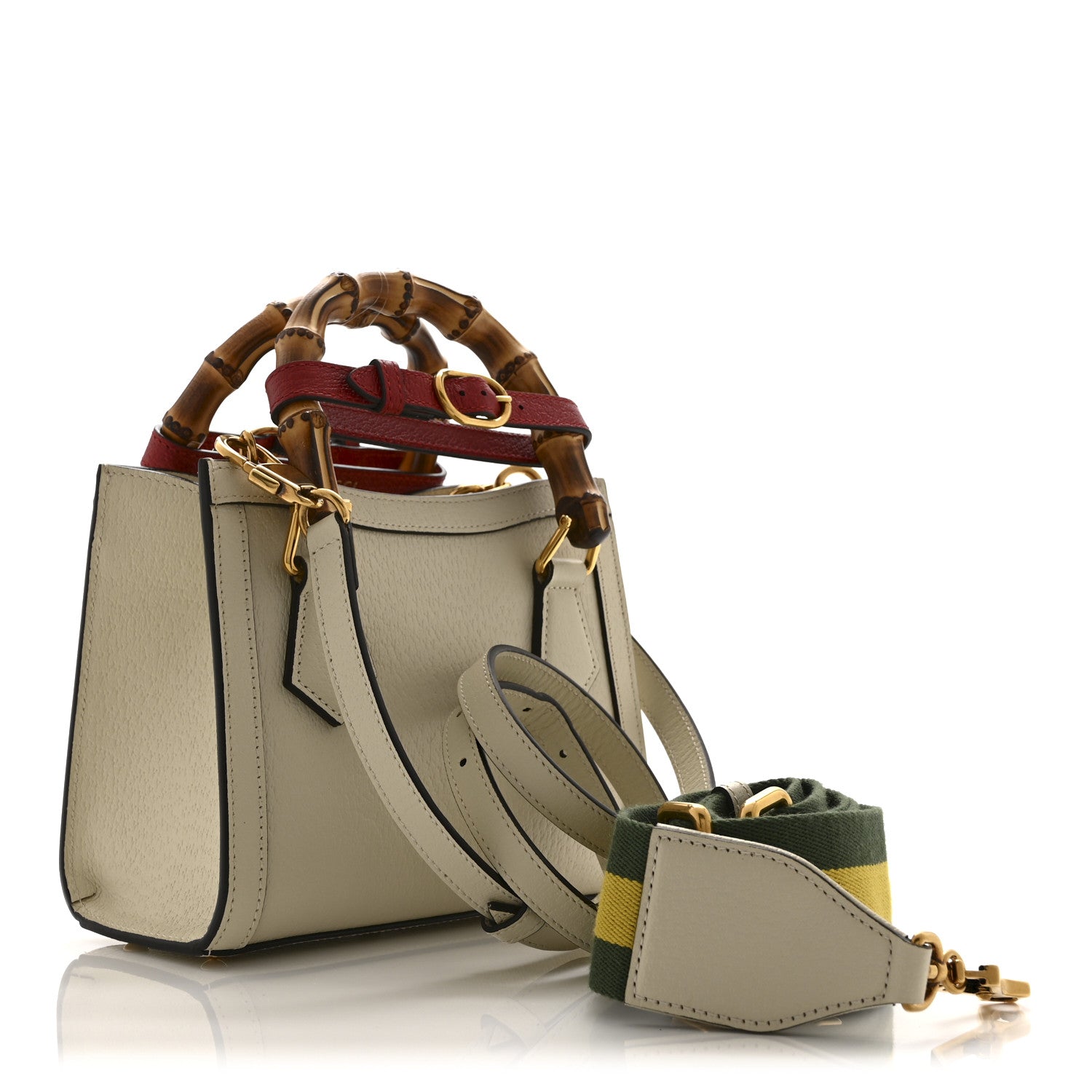 Gucci Textured Dollar Calfskin Web Mini Diana Tote Bag Mystic White 3 of 11