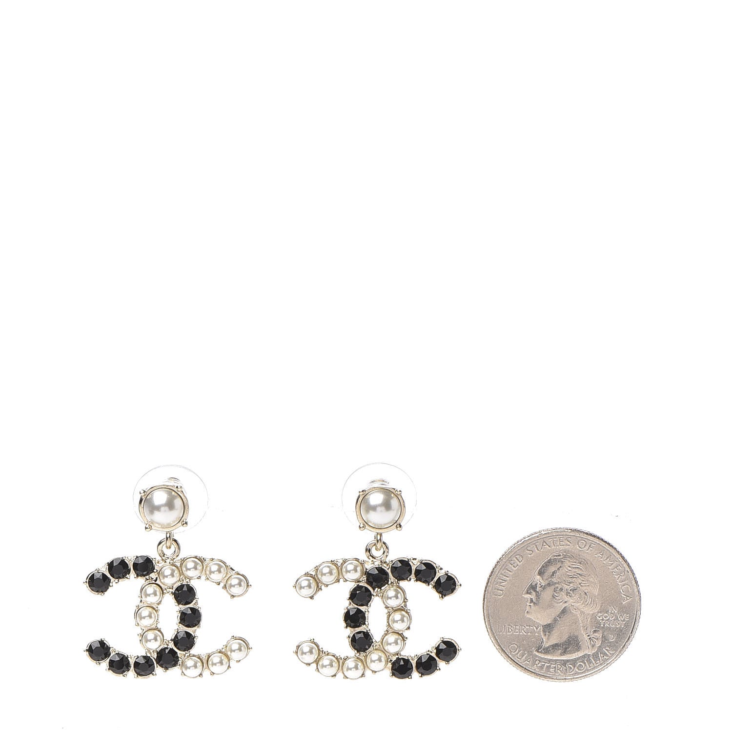 Chanel Resin Pearl Dazzling Domino CC Drop Earrings Gold Black 2 of 4