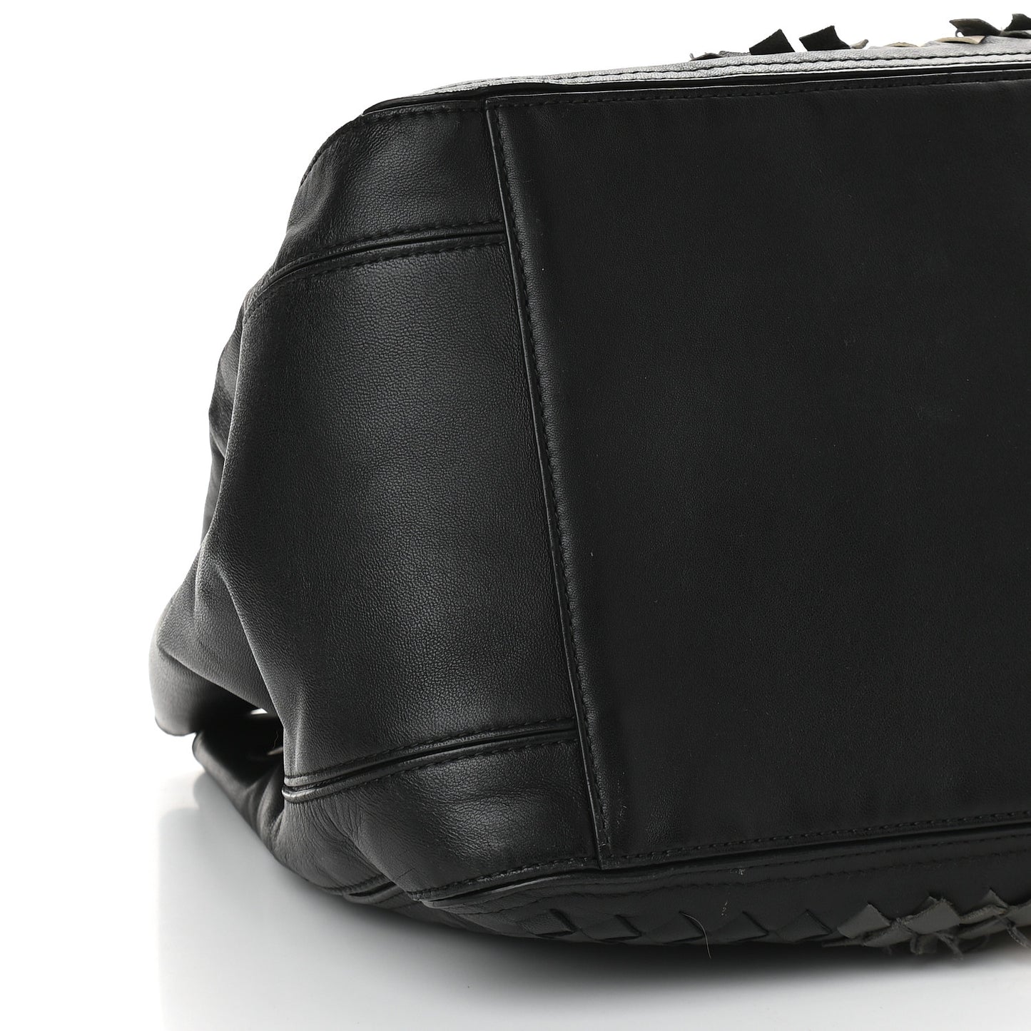 Nappa Intrecciato Frayed Accordion Shoulder Bag Black