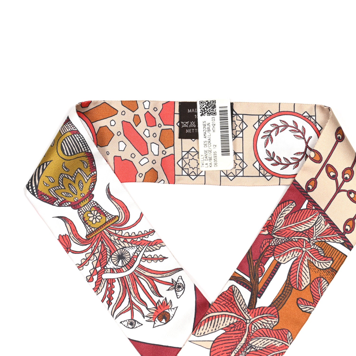 Hermes Silk La Danse Des Amazones Twilly Beige Corail Brun 4 of 4
