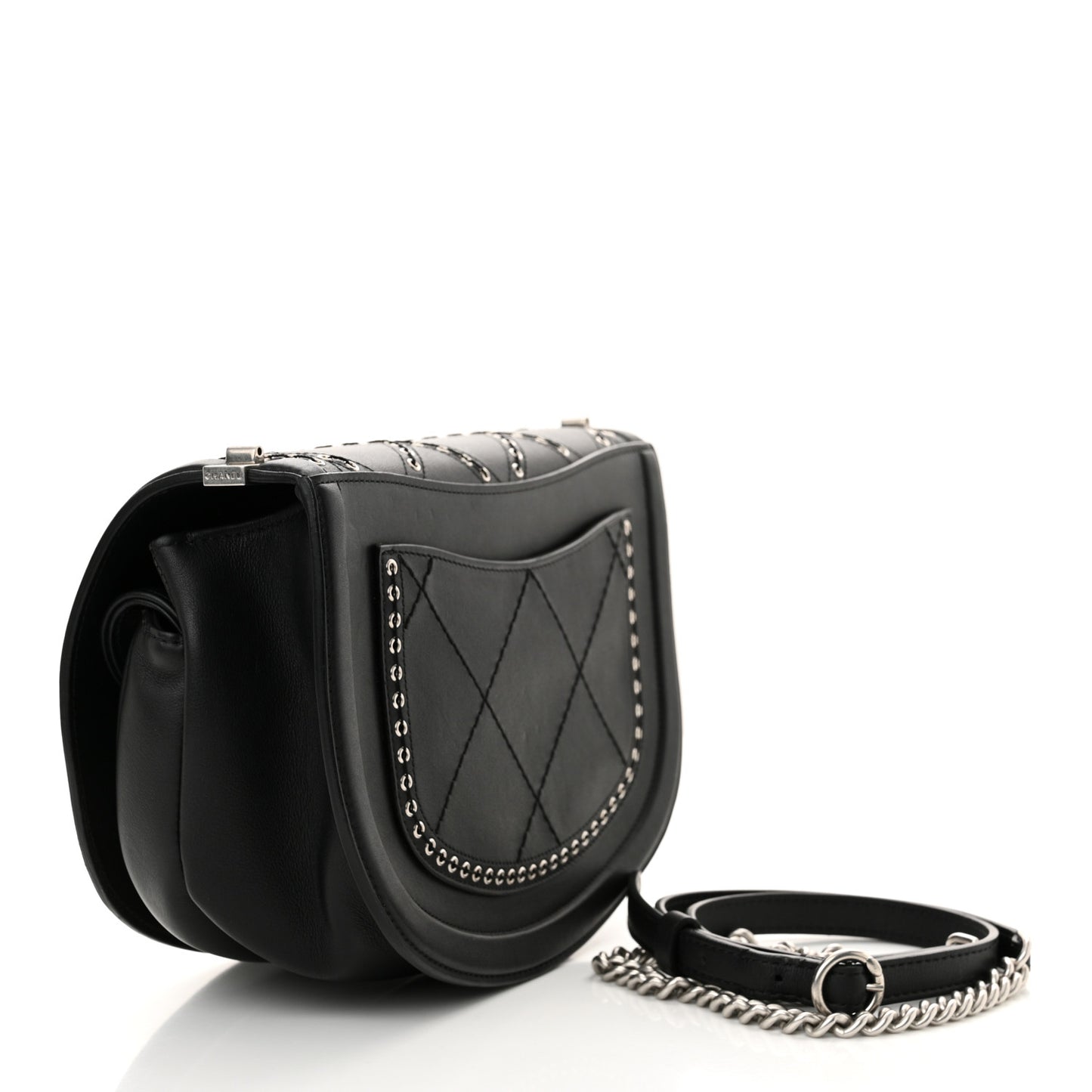 Calfskin Coco Eyelets Small Flap Bag Black