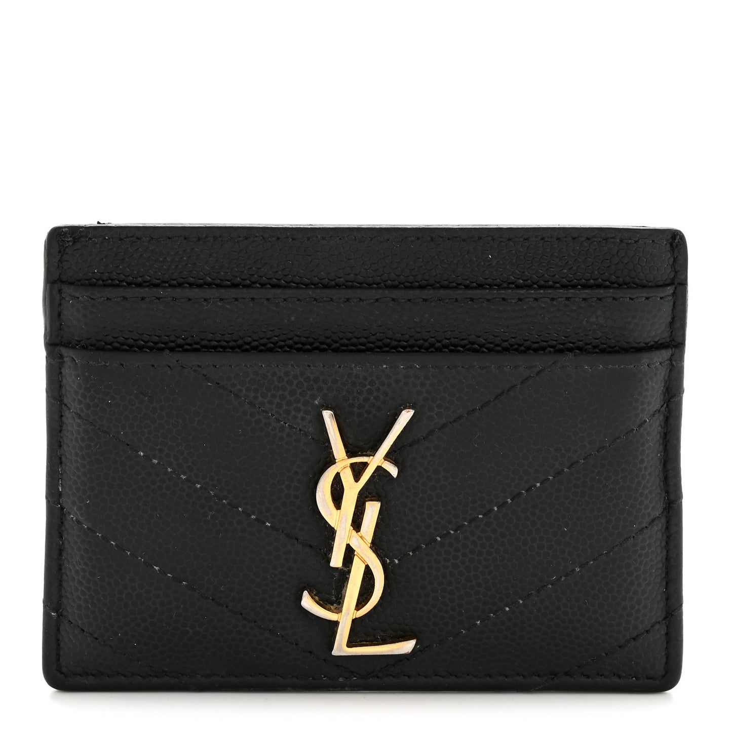 Grain De Poudre Matelasse Chevron Monogram Credit Card Case Black