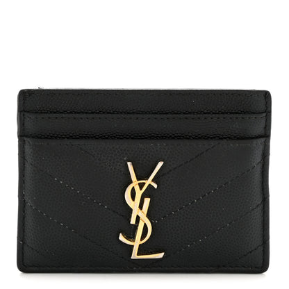 Saint Laurent Grain De Poudre Matelasse Chevron Monogram Credit Card Case Black 1 of 11