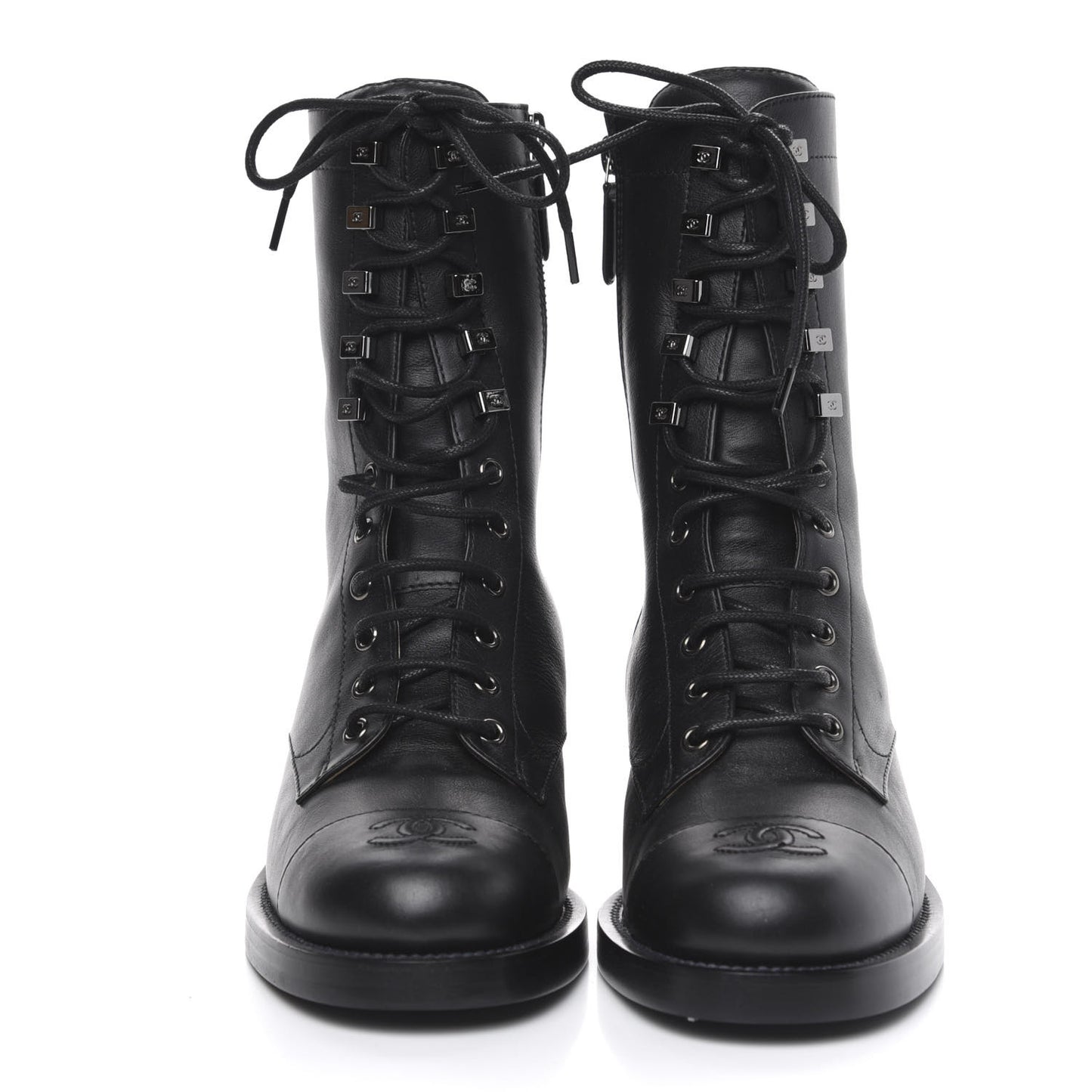 Calfskin Cap Toe Combat Boots 39 Black