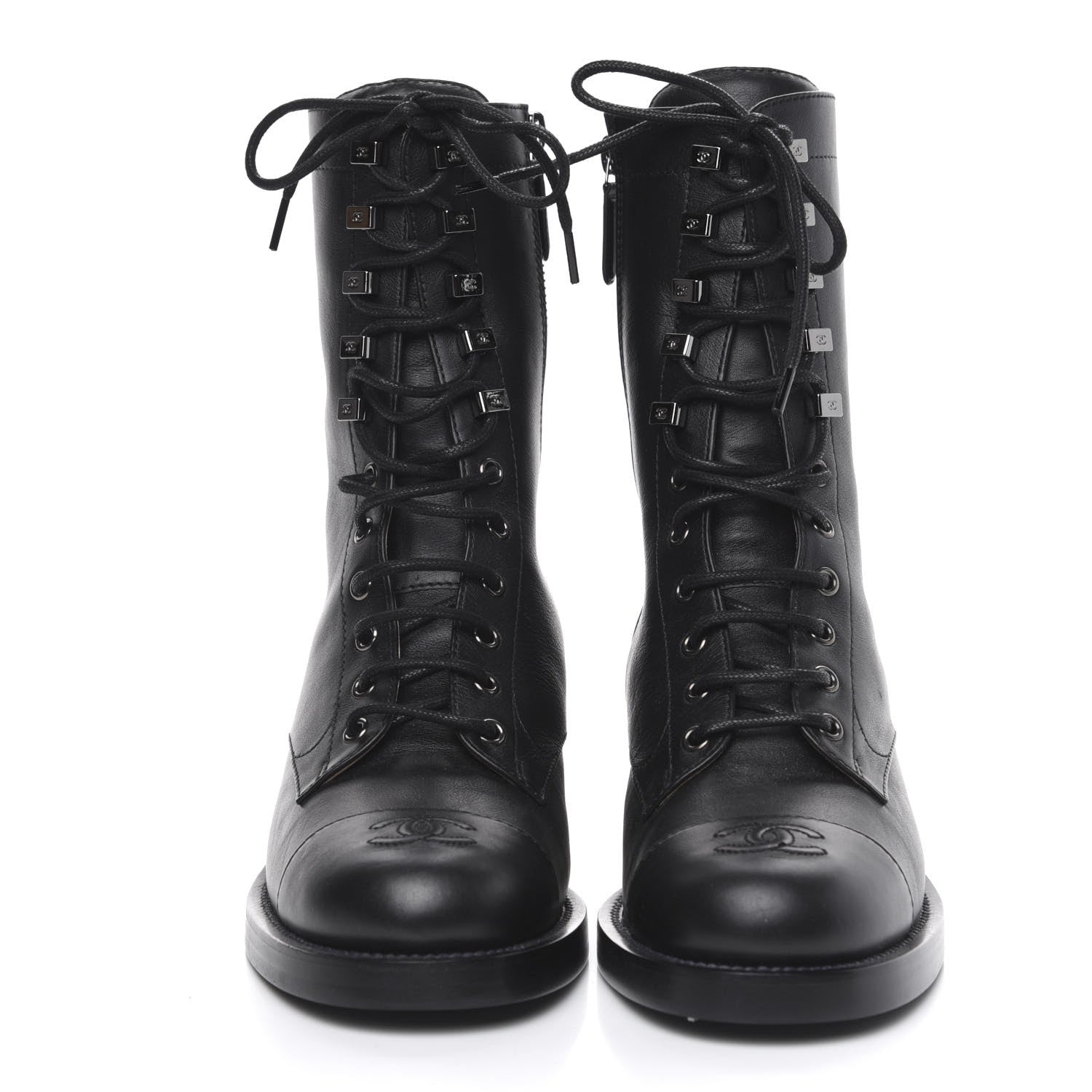Chanel Calfskin Cap Toe Combat Boots 39 Black 2 of 7